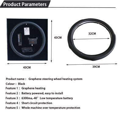 Vỏ vô lăng sưởi ấm bằng graphene bán buôn, làm nóng nhanh bằng da có bảo vệ quá nhiệt, bộ tay cầm chống trượt