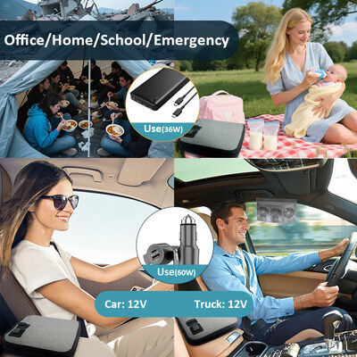Túi giữ nhiệt thực phẩm di động sạc bằng USB với vải Oxford chống nước và lớp lót cách nhiệt an toàn cho thực phẩm, cho bữa ăn ấm nóng mọi lúc mọi nơi