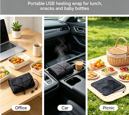 Túi sưởi ấm thực phẩm tự niêm phong có nguồn USB cho việc sưởi ấm nhẹ nhàng ổn định các bữa ăn đóng gói phù hợp cho chuyến đi dã ngoại và hàng ngày