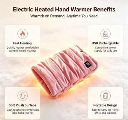 Máy sưởi tay điện USB di động 3 mức nhiệt độ có thể điều chỉnh tối đa 50°C Túi sưởi tay sạc lại bằng vải nỉ mềm Quà tặng ấm áp mùa đông ngoài trời