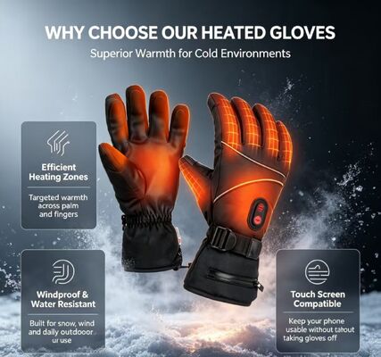 Găng tay sưởi ấm bằng điện, pin tấm graphene Găng tay sưởi ấm 5V, 40-65 °C Điều chỉnh chống gió chống nước Găng tay sưởi ấm nhiệt cho trượt tuyết Đi xe đạp Cắm trại làm việc