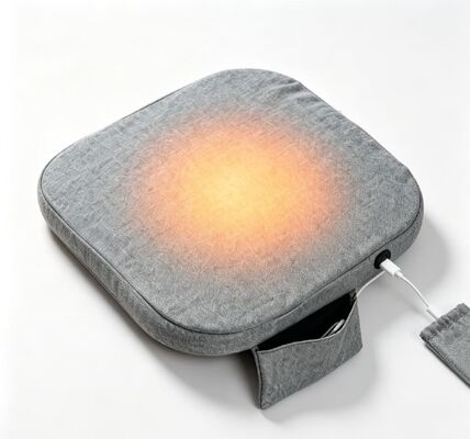 Graphene USB Heated Seat Cushion, Linen Cotton Heating Chair Pad with Built‑in Power Bank Pocket, 3‑Speed Temperature Adjustment, 3cm Thick Foam 45×45cm Portable Warm Seat Cushion for Car Home Office