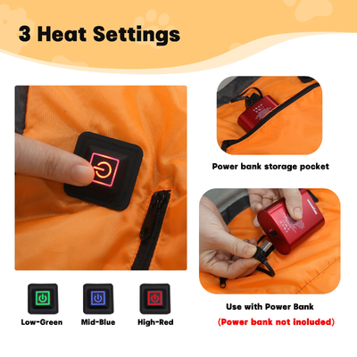Túi ngủ cho chó có sưởi chống nước & chống trầy xước, Túi ngủ cho thú cưng bằng polyester bền bỉ có thể điều chỉnh nhiệt độ 3 cấp độ cho nhiều giống chó, Bông rỗng phù hợp cho mùa đông tuyết gió