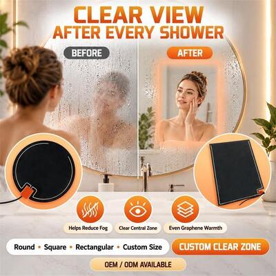Graphene Mirror Defogger Pad sưởi ấm, hình dạng tùy chỉnh kích thước điện áp, chống ẩm phim linh hoạt cho gương phòng tắm