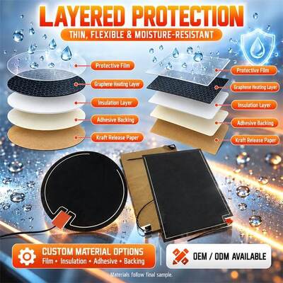 Graphene Mirror Defogger Pad sưởi ấm, hình dạng tùy chỉnh kích thước điện áp, chống ẩm phim linh hoạt cho gương phòng tắm