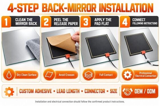 Graphene Mirror Defogger Pad sưởi ấm, hình dạng tùy chỉnh kích thước điện áp, chống ẩm phim linh hoạt cho gương phòng tắm