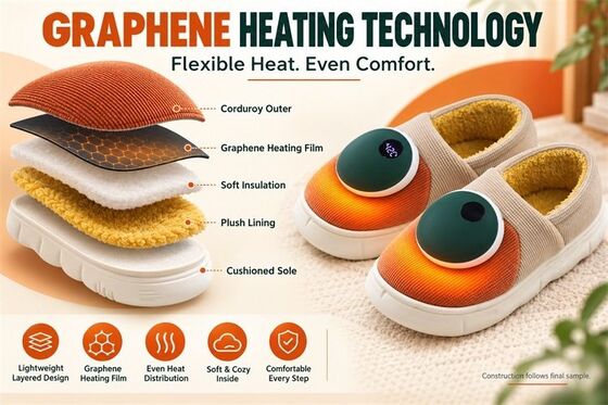 Dép đi trong nhà có nam châm tháo rời, Module sưởi Graphene có màn hình kỹ thuật số, Nhãn vật liệu và bao bì tùy chỉnh màu sắc