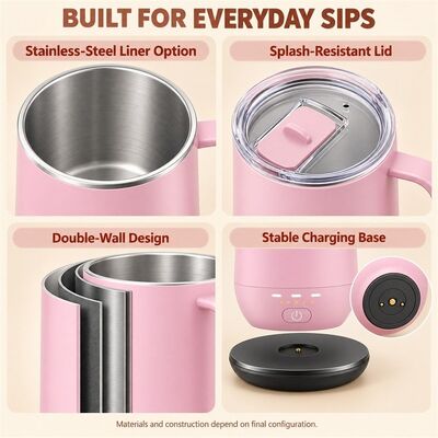 Wireless Charging Heated Mug, Multiple Temperature Settings with One-Button Control, Rechargeable Cordless Coffee Cup with Stainless Steel Liner, Custom Color Logo and Packaging
