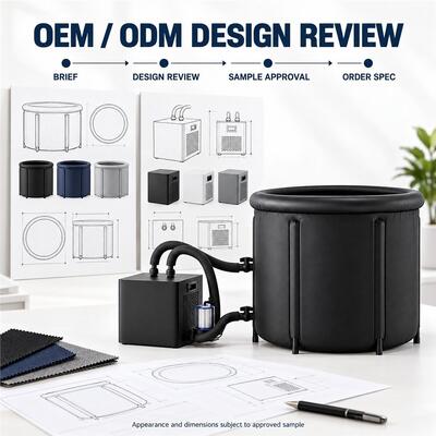 Bồn tắm nước đá có bộ làm lạnh ngoài, bồn ngâm lạnh tròn màu đen với hai ống nước, bộ lọc và nắp có khóa cài cho các dự án tùy chỉnh