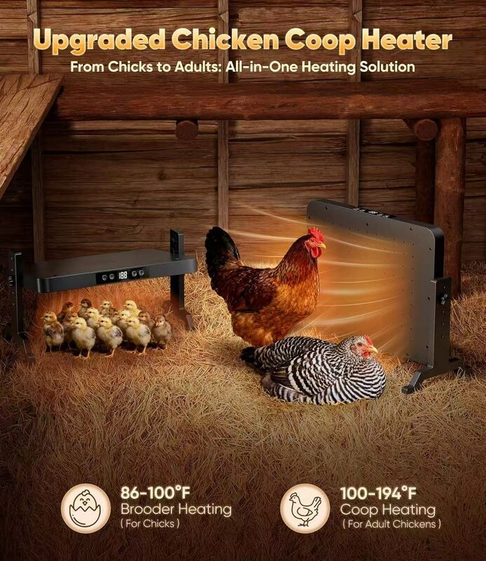 Máy sưởi nhà gà cung cấp nhiệt liên tục an toàn trong tối đa 12 giờ lý tưởng cho qua đêm trong nhà gà và không gian sinh sản