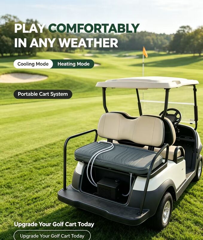 Soft structured golf heating pad compatible with golf cart seats offering temperature adjustment for enhanced player comfort