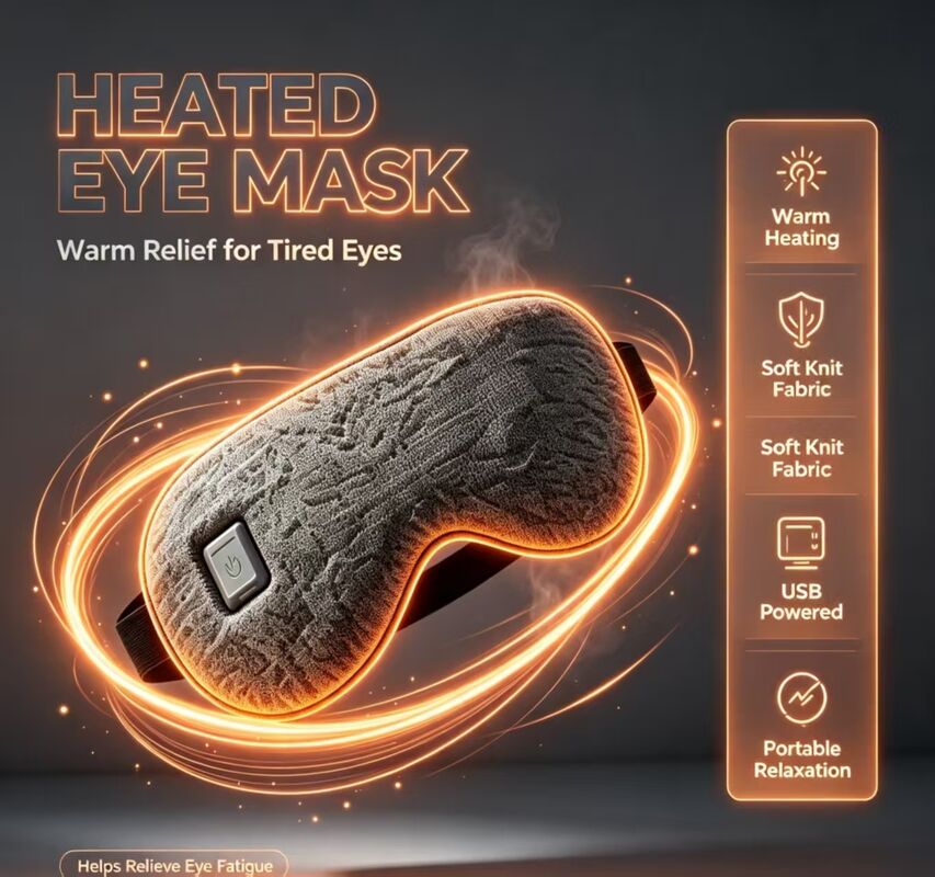Mặt nạ mắt sưởi ấm có thể điều chỉnh 35-55°C, Mặt nạ mắt sưởi ấm nhanh di động có thể sạc lại, Mặt nạ mắt điện bằng vải dệt kim mềm đi kèm túi đựng để đi du lịch & thư giãn mắt hàng ngày