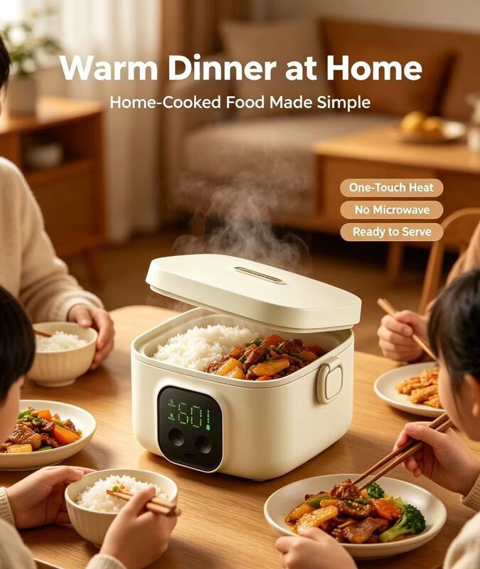 Hộp cơm điện gia nhiệt tại nhà, Máy hâm nóng thức ăn mini di động, Thép không gỉ 304 Gia nhiệt nhanh, Tiết kiệm không gian cho bữa ăn gia đình