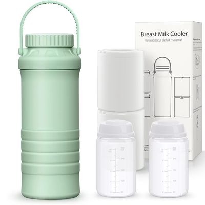 Túi giữ lạnh sữa mẹ di động dùng ngoài trời, Cứu tinh với khả năng làm lạnh 360° trong 24 giờ, Túi giữ lạnh sữa mẹ du lịch dung tích lớn hơn với 2 bình sữa cho bé để trữ sữa mẹ, Màu xanh lá
