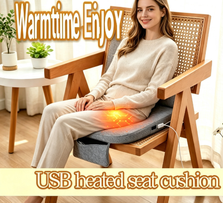 Đệm Ghế Sưởi USB Graphene, Tấm Lót Ghế Sưởi Vải Lanh Cotton Có Túi Sạc Dự Phòng Tích Hợp, Điều Chỉnh Nhiệt Độ 3 Cấp Độ, Đệm Ghế Ấm Áp Di Động Dày 3cm 45x45cm Cho Xe Hơi, Gia Đình, Văn Phòng