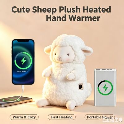 Cute Warm Sheep Portable Rechargeable Hand Warmer,3 Heat Settings 40‐60°C,6‐8 Hours Working Time,USB Power Bank Support for On‐the‐Go Use,Compact 9*15*18cm Polyester Winter Pocket Heater