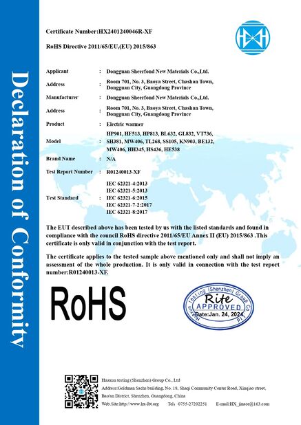 Trung Quốc Dongguan Sheerfond New Materials Co., Ltd. Chứng chỉ