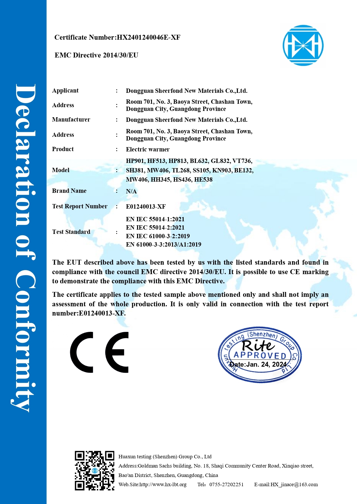 Trung Quốc Dongguan Sheerfond New Materials Co., Ltd. Chứng chỉ